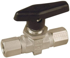 Parker - 1/2" Pipe, FNPT x FNPT End Connections, Stainless Steel, Inline, Two Way Flow, Instrumentation Ball Valve - 6,000 psi WOG Rating, Wedge Handle, PTFE Seal, PTFE Seat - USA Tool & Supply