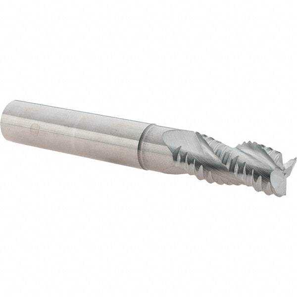 Iscar - 12mm Diam, Extra Coarse Pitch, 25mm LOC, 3 Flute Solid Carbide 45° Corner Chamfer Roughing End Mill - Uncoated, 83mm OAL, 12mm Shank Diam, Single End, Centercutting, 38° Helix - USA Tool & Supply