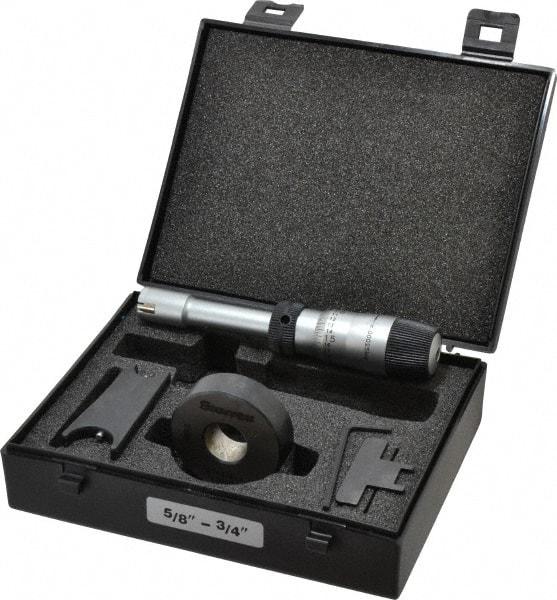 Starrett - 5/8" to 3/4", 2-7/16" Gage Depth, Mechanical Inside Hole Micrometer - 0.0003" Graduation, 0.00015" Accuracy, Ratchet Stop Thimble - USA Tool & Supply