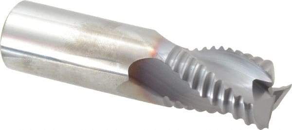 Niagara Cutter - 3/4" Diam, Coarse Pitch, 1" LOC, 3 Flute Solid Carbide Corner Chamfer Roughing End Mill - TiCN Finish, 3" OAL, 3/4" Shank Diam, Single End, Centercutting, 30° Helix - USA Tool & Supply