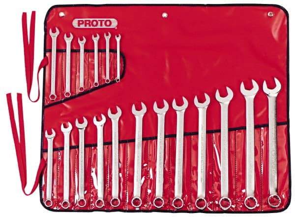 Proto - 18 Piece, 7mm to 24mm, Combination Wrench Set - Metric Measurement Standard, Satin Finish, Comes in Canvas Roll - USA Tool & Supply
