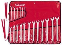 Proto - 18 Piece, 7mm to 24mm, Combination Wrench Set - Metric Measurement Standard, Satin Finish, Comes in Canvas Roll - USA Tool & Supply