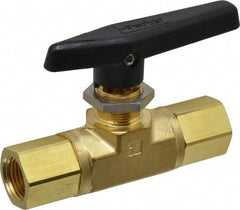 Parker - 1/2" Pipe, FNPT x FNPT End Connections, Brass, Inline, Two Way Flow, Instrumentation Ball Valve - 3,000 psi WOG Rating, Wedge Handle, PTFE Seal, PTFE Seat - USA Tool & Supply