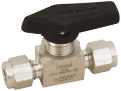 Parker - 3/8" Pipe, Stainless Steel, Inline, Two Way Flow, Instrumentation Ball Valve - 3,000 psi WOG Rating, Wedge Handle, PFA Seat - USA Tool & Supply