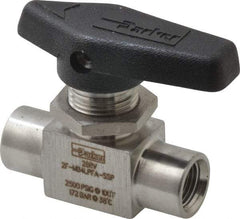 Parker - 1/8" Pipe, FNPT x FNPT End Connections, Stainless Steel, Inline, Two Way Flow, Instrumentation Ball Valve - 2,500 psi WOG Rating, Wedge Handle, PFA Seat - USA Tool & Supply