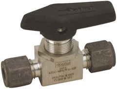 Parker - 1/4" Pipe, Compression x Compression CPI End Connections, Stainless Steel, Inline, Two Way Flow, Instrumentation Ball Valve - 2,500 psi WOG Rating, Wedge Handle, PFA Seat - USA Tool & Supply