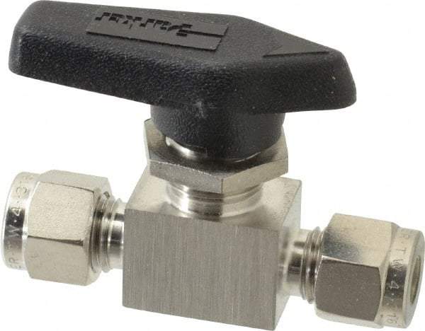 Parker - 1/4" Pipe, Stainless Steel, Inline, Two Way Flow, Instrumentation Ball Valve - 2,500 psi WOG Rating, Wedge Handle, PFA Seat - USA Tool & Supply