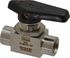 Parker - 1/4" Pipe, FNPT x FNPT End Connections, Stainless Steel, Inline, Two Way Flow, Instrumentation Ball Valve - 3,000 psi WOG Rating, Wedge Handle, PFA Seat - USA Tool & Supply