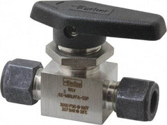 Parker - 3/8" Pipe, Compression x Compression CPI End Connections, Stainless Steel, Inline, Two Way Flow, Instrumentation Ball Valve - 3,000 psi WOG Rating, Wedge Handle, PFA Seat - USA Tool & Supply