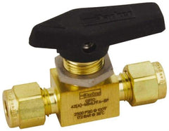 Parker - 1/8" Pipe, Brass, Inline, Two Way Flow, Instrumentation Ball Valve - 2,500 psi WOG Rating, Wedge Handle, PFA Seat - USA Tool & Supply
