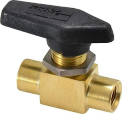 Parker - 1/8" Pipe, FNPT x FNPT End Connections, Brass, Inline, Two Way Flow, Instrumentation Ball Valve - 2,500 psi WOG Rating, Wedge Handle, PFA Seat - USA Tool & Supply