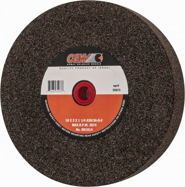 Camel Grinding Wheels - 36 Grit Aluminum Oxide Bench & Pedestal Grinding Wheel - 10" Diam x 1-1/4" Hole x 2" Thick, O Hardness, Very Coarse Grade , Bond - USA Tool & Supply