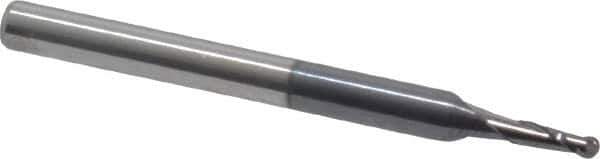 Accupro - 1/16" Diam, 3/16" LOC, 2 Flute Solid Carbide Ball End Mill - AlTiN Finish, Single End, 1-1/2" OAL, 1/8" Shank Diam, Spiral Flute - USA Tool & Supply