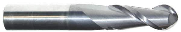 Accupro - 1/2" Diam, 3" LOC, 2 Flute Solid Carbide Ball End Mill - AlTiN Finish, Single End, 6" OAL, 1/2" Shank Diam, Spiral Flute - USA Tool & Supply
