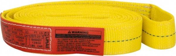 Lift-All - 10' Long x 2" Wide, 6,400 Lb Vertical Capacity, 1 Ply, Polyester Web Sling - 5,000 Lb Choker Capacity, Yellow - USA Tool & Supply