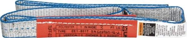 Lift-All - 3' Long x 1" Wide, 1,600 Lb Vertical Capacity, 1 Ply, Polyester Web Sling - 1,250 Lb Choker Capacity, Silver (Color) - USA Tool & Supply