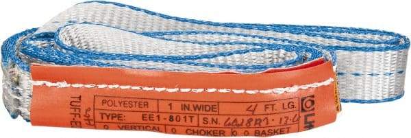 Lift-All - 4' Long x 1" Wide, 1,600 Lb Vertical Capacity, 1 Ply, Polyester Web Sling - 1,250 Lb Choker Capacity, Silver (Color) - USA Tool & Supply