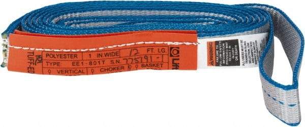 Lift-All - 12' Long x 1" Wide, 1,600 Lb Vertical Capacity, 1 Ply, Polyester Web Sling - 1,250 Lb Choker Capacity, Silver (Color) - USA Tool & Supply