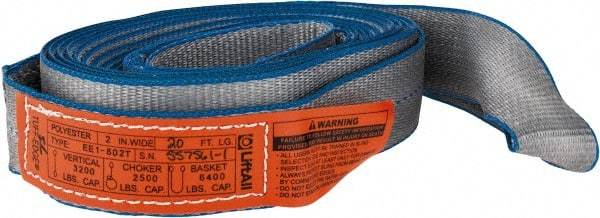 Lift-All - 20' Long x 2" Wide, 3,200 Lb Vertical Capacity, 1 Ply, Polyester Web Sling - 2,500 Lb Choker Capacity, Silver (Color) - USA Tool & Supply