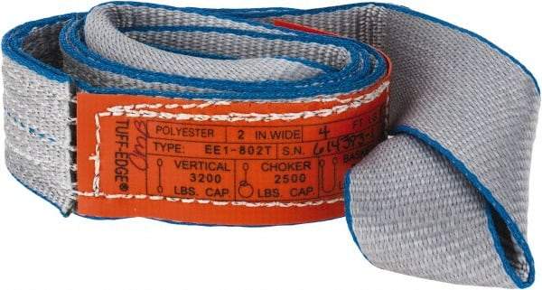 Lift-All - 4' Long x 2" Wide, 3,200 Lb Vertical Capacity, 1 Ply, Polyester Web Sling - 2,500 Lb Choker Capacity, Silver (Color) - USA Tool & Supply