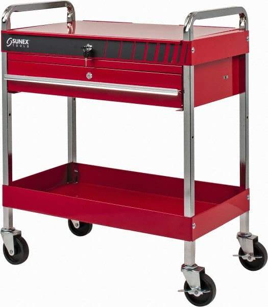 Sunex Tools - 350 Lb Capacity, 16" Wide x 30" Long x 35-1/4" High Service Cart - 1 Drawer, 2 Shelf, Steel - USA Tool & Supply