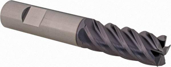 SGS - 1/2", 1-1/4" LOC, 1/2" Shank Diam, 3" OAL, 5 Flute, Solid Carbide Square End Mill - Single End, AlTiN Finish, Spiral Flute, 45° Helix, Centercutting, Right Hand Cut, Right Hand Flute, Series 55 - USA Tool & Supply