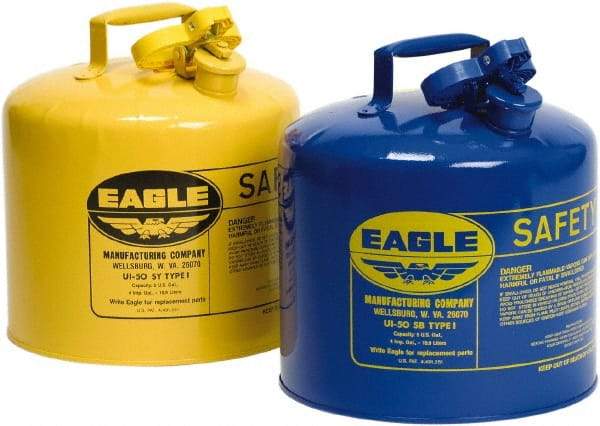 Eagle - 5 Gal Galvanized Steel Type I Safety Can - 13-1/2" High x 12-1/2" Diam, Yellow - USA Tool & Supply