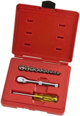 Proto - 12 Piece 1/4" Drive Full Polish Finish Socket Set - 12 Points, 3/16" to 9/16" Range, Inch Measurement Standard - USA Tool & Supply