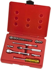 Proto - 19 Piece 1/4" Drive Full Polish Finish Socket Set - 6 Points, 3/16" to 3/8" Range, Inch Measurement Standard - USA Tool & Supply