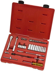 Proto - 37 Piece 1/4" Drive Full Polish Finish Deep Well Socket Set - 6, 8 Points, 3/16" to 9/16" Range, Inch Measurement Standard - USA Tool & Supply