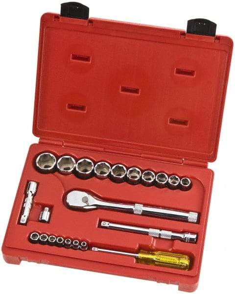 Proto - 22 Piece 1/4" & 3/8" Drive Full Polish Finish Socket Set - 6 Points, 3/16" to 1" Range, Inch Measurement Standard - USA Tool & Supply