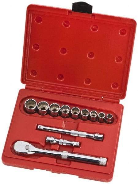 Proto - 12 Piece 3/8" Drive Full Polish Finish Socket Set - 12 Points, 1/4" to 3/4" Range, Inch Measurement Standard - USA Tool & Supply