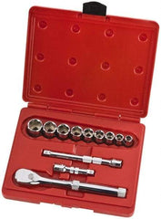 Proto - 12 Piece 3/8" Drive Full Polish Finish Socket Set - 6 Points, 1/4" to 3/4" Range, Inch Measurement Standard - USA Tool & Supply