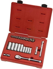 Proto - 22 Piece 3/8" Drive Full Polish Finish Deep Well Socket Set - 6 Points, 1/4" to 3/4" Range, Inch Measurement Standard - USA Tool & Supply