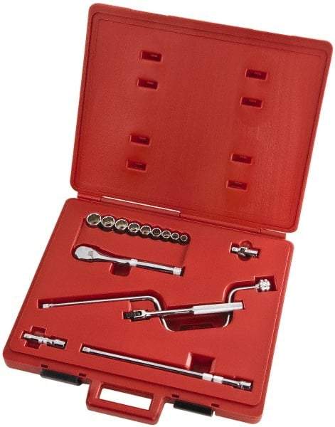 Proto - 15 Piece 3/8" Drive Full Polish Finish Socket Set - 12 Points, 1/4" to 3/4" Range, Inch Measurement Standard - USA Tool & Supply