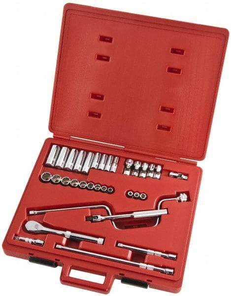 Proto - 33 Piece 3/8" Drive Full Polish Finish Deep Well Socket Set - 8, 12 Points, 1/4" to 3/4" Range, Inch Measurement Standard - USA Tool & Supply
