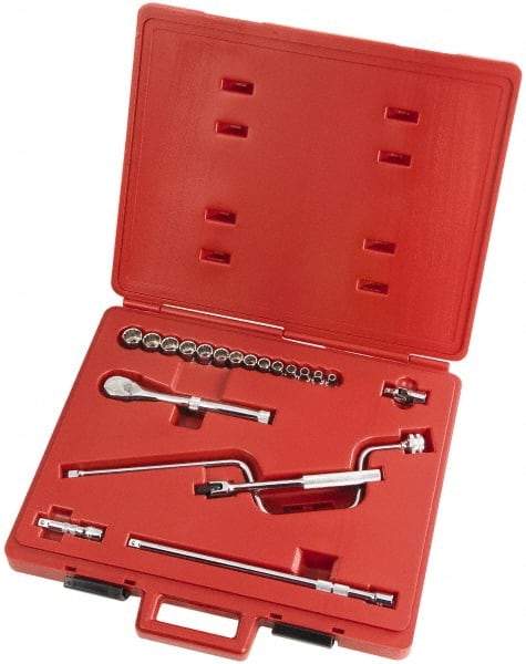 Proto - 20 Piece 3/8" Drive Full Polish Finish Socket Set - 12 Points, 6mm to 19mm Range, Metric Measurement Standard - USA Tool & Supply