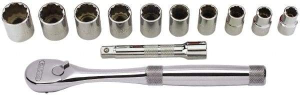 Proto - 12 Piece 1/2" Drive Full Polish Finish Socket Set - 12 Points, 7/16" to 1" Range, Inch Measurement Standard - USA Tool & Supply