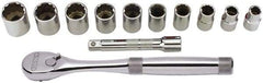 Proto - 12 Piece 1/2" Drive Full Polish Finish Socket Set - 12 Points, 7/16" to 1" Range, Inch Measurement Standard - USA Tool & Supply