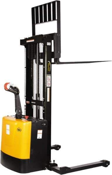 Vestil - 2,000 Lb Capacity, 62" Lift Height, Battery Powered Stacker - 2-1/4" Lowered Height, 42" Fork Length, 58" Overall Width - USA Tool & Supply