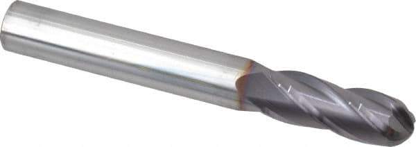 Niagara Cutter - 3/8" Diam, 1" LOC, 4 Flute Solid Carbide Ball End Mill - TiAlN Finish, Single End, 3" OAL, 3/8" Shank Diam, Spiral Flute - USA Tool & Supply