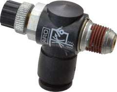 ARO/Ingersoll-Rand - 1/8" Male NPT x 1/4" Female NPT Right Angle Flow Control Valve - 0 to 150 psi & Brass Material - USA Tool & Supply