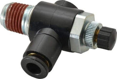 ARO/Ingersoll-Rand - 1/4" Male NPT x 1/4" Female NPT Right Angle Flow Control Valve - 0 to 150 psi & Brass Material - USA Tool & Supply