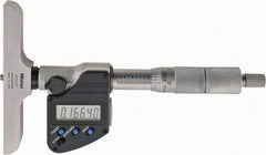 Mitutoyo - 0 to 152.4mm Range, 4" Base Length, 6 Rods, Ratchet Stop Thimble, Electronic Depth Micrometer - No Water Resistance Rating, 0.00005" Resolution, Accurate to 0.00012", 0.157" Rod Diam, SR44 Battery, Data Output - USA Tool & Supply