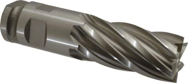 Hertel - 2", 4" LOC, 2" Shank Diam, 7-3/4" OAL, 6 Flute, Cobalt Square End Mill - Single End, Uncoated, Spiral Flute, 30° Helix, Centercutting, Right Hand Cut, Right Hand Flute - USA Tool & Supply