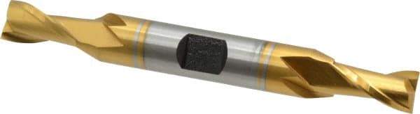Hertel - 5/16", 9/16" LOC, 3/8" Shank Diam, 3-1/8" OAL, 2 Flute, Cobalt Square End Mill - Double End, TiN Finish, Spiral Flute, 30° Helix, Centercutting, Right Hand Cut, Right Hand Flute - USA Tool & Supply