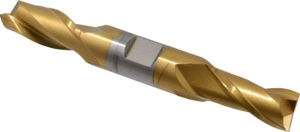 Hertel - 9/16", 1-1/8" LOC, 5/8" Shank Diam, 4-1/2" OAL, 2 Flute, Cobalt Square End Mill - Double End, TiN Finish, Spiral Flute, 30° Helix, Centercutting, Right Hand Cut, Right Hand Flute - USA Tool & Supply