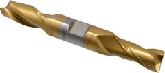 Hertel - 9/16", 1-1/8" LOC, 5/8" Shank Diam, 4-1/2" OAL, 2 Flute, Cobalt Square End Mill - Double End, TiN Finish, Spiral Flute, 30° Helix, Centercutting, Right Hand Cut, Right Hand Flute - USA Tool & Supply