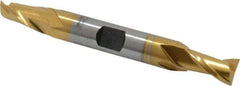 Hertel - 11/32", 9/16" LOC, 3/8" Shank Diam, 3-1/8" OAL, 2 Flute, Cobalt Square End Mill - Double End, TiN Finish, Spiral Flute, 30° Helix, Centercutting, Right Hand Cut, Right Hand Flute - USA Tool & Supply