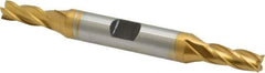 Hertel - 1/4", 5/8" LOC, 3/8" Shank Diam, 3-3/8" OAL, 4 Flute, Cobalt Square End Mill - Double End, TiN Finish, Spiral Flute, 30° Helix, Centercutting, Right Hand Cut, Right Hand Flute - USA Tool & Supply